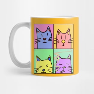 Four cats that don't know each other very well but agreed to a group photo Mug